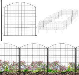 Zaun Gartenzaun Steckzaun Teichzaun für Garten Teich 18 Zaunelemente 78 cm hoch Metall Hundezaun Gitterzaun Oberbogen Schwarz V2Aox6 x 6cm