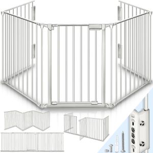 KIDUKU Krbová bezpečnostná brána 300 cm Sivá Detská zábrana Ochranný kryt na kachle Ochranný kryt na dvere ohrádky