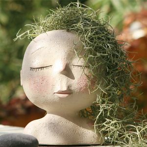 Harz Gesicht Skulptur Kopf Pflanzer Blumentopf Handgemachte