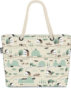 VOID Bauernhof Landschaft Pferde Strandtasche Shopper 58x38x16cm 23L XXL Einkaufstasche Tasche Reisetasche Beach Bag