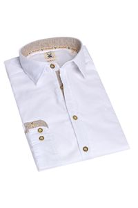 Hatico Trachtenhemd langarm weiß braun Stretch 011929 - slim fit Größe: S
