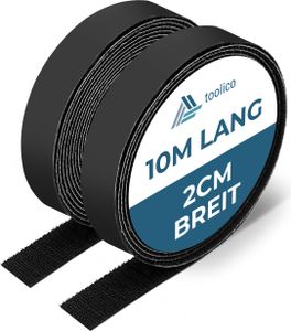 Klettband selbstklebend extra stark - 10 Meter lang, 2cm breit - für Fliegengitter, Klett-Hakenband, Flauschband, Klettverschluss Band, wetterfest, schwarz