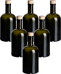 gouveo 6er Set Glasflaschen 500 ml Klassik Antik mit Korken (HGK) - Leere Flasche 0,5 l aus Glas zum Befüllen - Glasflasche für Likör, Gin, Öl, Essig