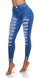 Skinny Push-Up Jeans im Destroyed-Look - blue washed Größe - 38