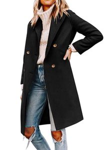 Damen Trenchcoats Langarm Trench Jacken Massive Mantel Ungezwungene Woll Outwear Party Schwarz,Größe EU XL