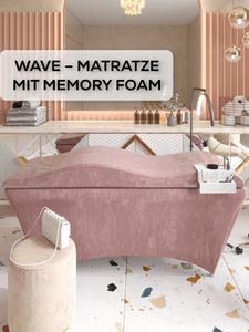 Wave Matratze mit Memory Foam 190x70 für Kosmetikliege, Massageliege, mit Bezug aus Velours, 15 pink