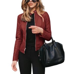 Damen Lederjacken Klassische Jacken Kunstleder mit Reißverschluss Kurzer Bikerjacke bordeaux,Größe EU XL