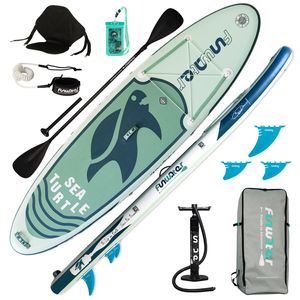 FunWater - Aufblasbares Stand Up Paddle Board -SUP, SUP Board, Paddle Board,320 x 84 x 15 cm,PVC,grün, Meeresschildkröte, paddle, mit Sitz, Handpumpe