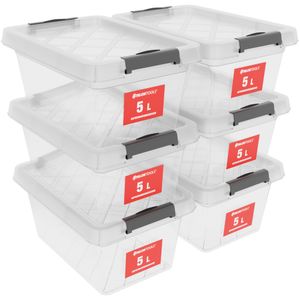 ATHLON TOOLS 6x 5 L Aufbewahrungsboxen mit Deckel, lebensmittelecht - Verschlussclips - 100% Neumaterial Plastik-Box transparent