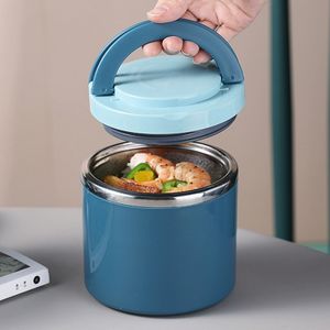 1000ml Thermo Lunchbox aus Edelstahl mit Griff, Vakuumversiegelung wärmender Lebensmittelbehälter, Frühstückstasse, Suppenschüssel, blau