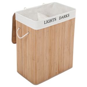 Songmics 62,5 x 52 x 32 cm Wäschekorb 100L Bambus mit Wäschesack Baumwolle faltbar mit 2 Fächern Wäschebox LCB64Y
