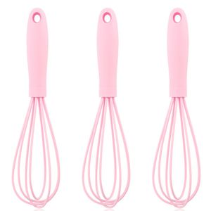 3 Stück Schneebesen Silikon, Edelstahl Rührbesen Silikondrähte für Mischen, Schneebesen, Schlagen, Aufschäumen und Rühren,(pink)