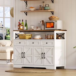 Buffet-Anrichte 140cm mit Stauraum, Landhausstil, 3 Schubladen, 140x35x95 cm, weiß