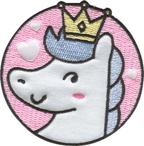 Einhorn mit Krone - Aufnäher, Bügelbild, Aufbügler, Applikationen, Patches, Flicken, Zum Aufbügeln, Größe: 6 x 6,5 cm