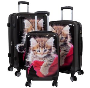 Koffer Set 3-teilig Katze bunt Hartschale Trolley