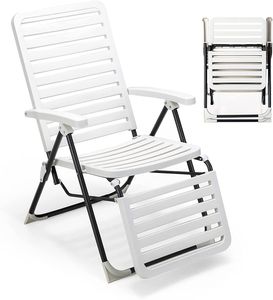 COSTWAY Sonnenliege, klappbarer Liegestuhl mit 7-Fach Verstellbarer Rückenlehne, wetterfester Relaxliege mit Hochlehner, atmungsaktiv, Gartenstuhl für Hinterhof, Garten, Balkon
