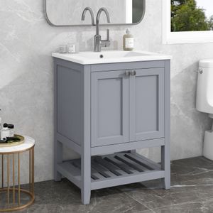 Vanity unit koupelnová skříňka, se spodní skříňkou 60 cm s keramickým umyvadlem (koupelnový nábytek, jedno umyvadlo)Grey