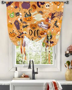 Halloween-Kürbis-Geist-Fledermaus-Süßigkeit-Fenstervorhang für Wohnzimmer, römischer Vorhang, Küche, Bindevorhänge, verstellbare Vorhänge
