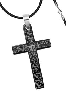 Kreuz Anhänger Halskette Edelstahl Herren Damen Inschrift Gravur Kugelkette Lederkette schwarz-mit-lederkette