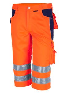 Qualitex kurze Arbeitshose - reflektierende PROfessionals Warnschutz-Shorts (faserverstätkt) - in Farbe: warnorange/marine - Herren: 54 - Damen: 48