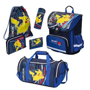 Pokemon Schulranzen für die 1. bis 4. Klasse Blaue Schultasche mit Pikachu Motiv im 6-teiligen Set mit Sporttasche