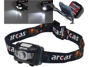 Arcas 30710010 - Kopflampe 5W mit einer LED und 2 Flutlicht LED, verstellbares Kopfband, 7 Leuchtfunktionen, batteriebetrieben, ideal zum Arbeiten, Wandern und Joggen
