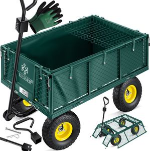 KESSER® Gartenwagen Bollerwagen Transportwagen 700kg belastbar Gartenkarre, inkl. herausnehmbare Plane, Luftreifen Gerätewagen Handwagen vielseitig einsetzbar inkl. Handschuhe + Ablage