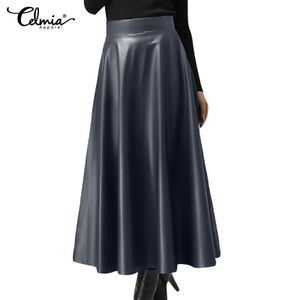 Moerae Damen Hohe Taille Wet Look Leather Maxi Röcke Party Abend Lang Kleid Plus -Schwarz 2XL Größe