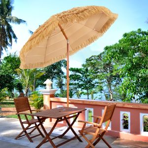 COSTWAY 200cm Sonnenschirm Reisstroh Strandschirm neigbar Alu Gartenschirm Terrassenschirm mit Tragetasche für Garten Strand & Outdoor