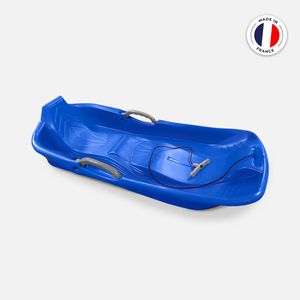Schlitten für 2 Personen in Blau mit Bremsen, Seil und Griff, hergestellt in Frankreich