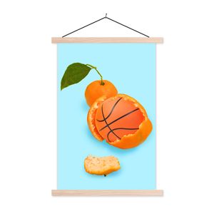 MuchoWow® Textilposter Basketball - Orange - Obst - Orange - Blatt 120x180 cm mit holzfarbenen Rahmen - Textil-Plakat