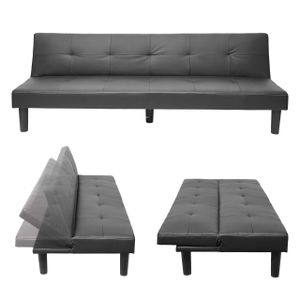 3er-Sofa HWC-G11, Couch Schlafsofa Gästebett Bettsofa Klappsofa, Schlaffunktion 195cm  Kunstleder, schwarz