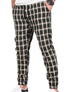MORYDAL Chinos Herren karierte Hosen Sports Kordelstring Hosen Loungewear mit Taschen lange Hose, Farbe:Braun, Größe:L