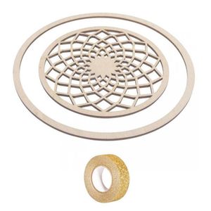 Holzplatten für Traumfänger Ø 13 cm + Ring 18 cm + Golden glitter band 5 m