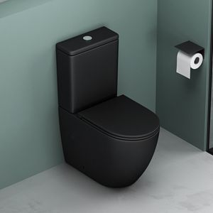 Mai & Mai Stand-WC 179T aus Keramik spülrandloses-WC matt schwarz 36x63x82cm bodenstehende-Toilette inkl.Spülkasten