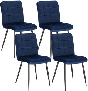 EUGAD 4 x Esszimmerstühle, Polsterstuhl, Metallbeine, aus Samt, Blau