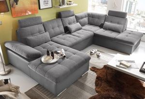 JAKARTA Wohnlandschaft m. Schlaffunktion Couch Sofa Schlafsofa Grau/Anthrazit, Ausführung:Links