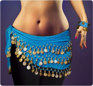 Belly Dance Bauchtanz Kostüm Hüfttuch inkl. ein Paar Handketten Münzgürtel Fasching Karneval Tanzaufführung Gürtel in hellblau