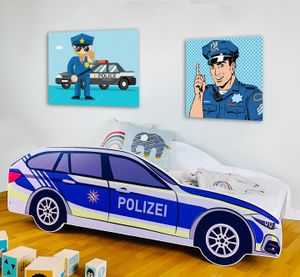 Autobett Kinderbett Jugendbett 80x160 | Polizei Polizeiauto Polizist Kinder Spielbett, ohne Matratze