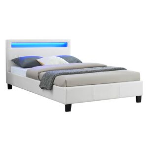 Polsterbett MIRASOL mit LED Beleuchtung Einzelbett Kunstlederbett in weiß, 120 x 200 cm, inklusive Lattenrost