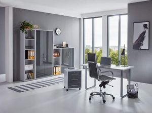 BMG Möbel Büromöbel-Set, Office Edition Mini Set 4, lichtgrau / anthrazit hochglanz