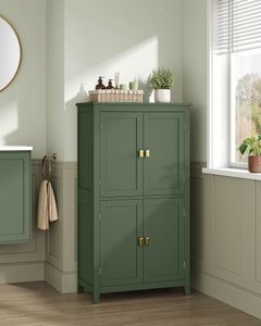 VASAGLE Badkommode Badezimmerschrank, mit 4 Türen, verstellbare Ablagen waldgrün