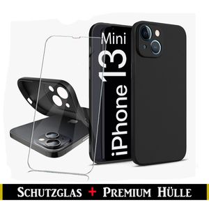 Für iPhone 13 Mini ( 5.4" ) Schwarz Silikon Handy Schutz Hülle + 9H Panzerglas HD Schutzglas