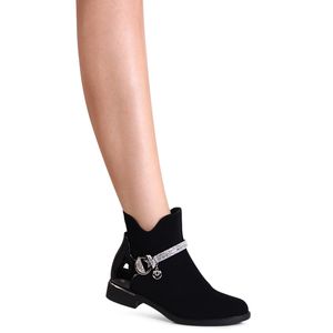 topschuhe24 2897 Damen Velours Lack Stiefeletten Glitzer Ankle Boots , Farbe:Schwarz, Größe:38 EU