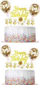 ALSTER HERZ® 2 Stück Tortendeko Set, Happy Birthday, Confetti, H0310 Gold ALSTER HERZ® 2 Stück Tortendeko Set, Happy Birthday, Confetti, H0310 Gold