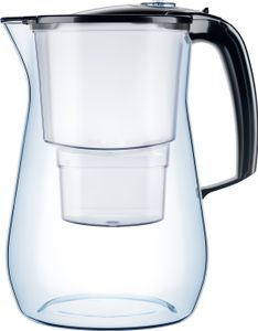 AQUAPHOR Wasserfilter Onyx schwarz inkl. 1 MAXFOR+ Filterkartusche - Premium-Wasserfilter in Glasoptik zur Reduzierung von Kalk, Chlor & weiteren Stoffen