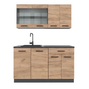 Vicco Single kitchen R-Line, 140 cm without worktop, Gold power oak/anthracite