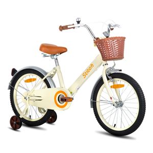 HILAND Stitch 18 Zoll Kinderfahrrad für Mädchen 5 6 7 8 9 Jahre alt mit Vorderkorb, Stützrädern, Schutzblech, Klingel, Beige