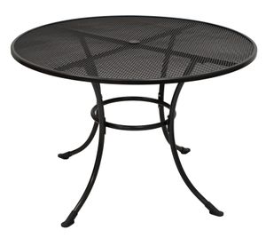 Tisch rund Durchmesser 110 cm aus Streckmetall in Eisengrau mit Schirmloch