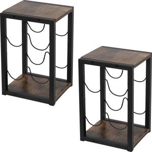 ML-Design 2er Set Weinregal für 4 Flaschen, Vintage, Freistehendes Flaschenregal aus Holz und Metall